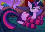  1_girl 1girl ass bed cutie_mark female female_only female_unicorn friendship_is_magic horn indoors junglepony looking_back lying mostly_nude my_little_pony on_bed panties purple_panties striped_legwear tail twilight_sparkle twilight_sparkle_(mlp) unicorn 