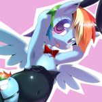  1girl blush bow bowtie bunnysuit collar cute cutie_mark friendship_is_magic furry looking_at_viewer multicolored_hair my_little_pony oze oze_(zoexm177) playboy purple_eyes rainbow_dash tongue tongue_out wings 