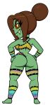 1girl ass backboob brown_hair bun_hair fang full_body goblin goblin_female goblin_girl gold_eyes gold_irises golden_eyes green_skin hair_tied half-dressed half_naked hands_on_hips hands_on_own_thighs looking_at_viewer looking_back looking_back_at_viewer oc rear_view red_eyes revealing_clothes solo_female solo_focus xierra099 yellow_eyes yellow_iris