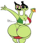 alien alien_girl ass big_ass big_breasts bikini black_hair breasts eating fiosa_(kid_cosmic) food green_skin kid_cosmic_(series) mr_valentine00 netflix thicc wide_hips