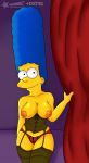  1_girl 1girl breasts corset exposed_breasts female female_only garter_straps looking_at_viewer marge_simpson mostly_nude nipples panties solo standing stockings the_simpsons thighs 