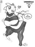 1girl 2016 anthro big_breasts breasts character_name copyright_name eyelashes female_only genderswap happy monochrome monster_kid scalie sweater undertale walter walter_sache