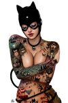  catwoman closed_eyes dc_comics mask nathan_szerdy pinup selina_kyle sexy tattoo tattooed_arm tattooed_girl tattoos 