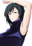 1girl 1girl armpits arms_up big_breasts breasts clothed_female cute female_focus female_only green_hair jujutsu_kaisen school_uniform short_hair solo_female solo_focus tagme teen zenin_mai 