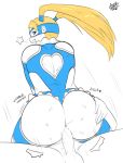  1girl ass balls big_ass big_penis blonde_hair blue_eyes bodysuit buttholemagick cowgirl_position female female_focus huge_ass huge_penis legs looking_at_viewer looking_back male penis ponytail rainbow_mika riding street_fighter sweat tank_top thick_thighs 