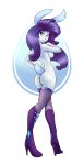  1girl ambris ass blue_eyes boots bunny_ears bunny_tail equestria_girls female female_only friendship_is_magic heeled_boots high_heel_boots long_hair long_purple_hair looking_at_viewer mostly_nude my_little_pony no_bra no_panties purple_boots purple_hair rarity rarity_(mlp) sideboob solo standing stockings 