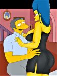 ass big_breasts blue_hair cheating hair_down marge_simpson moe_szyslak simpsmods the_simpsons thighs yellow_skin 