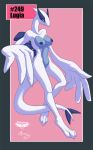  1_female 1girl anthro belly blue_eyes blue_nipples breasts female female_anthro female_only looking_at_viewer lugia midriff mingchee navel nipples notorious84 nude pinup pokemon pokemorph pose pussy solo the_pokedex_project video_games 