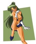 1girl bare_legs bishoujo_senshi_sailor_moon blush breasts elbow_gloves female functionally_nude gloves green_hair lipstick long_hair looking_at_viewer makeup meiou_setsuna nude pubic_hair pussy sailor_pluto shoes sitting skirt smile solo tiara topless uncensored 