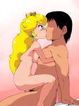  anonymous blonde_hair blue_eyes blush breasts crown earrings eye_contact female happy_sex kiss looking_at_another mario_(series) nintendo nude old_school_academy penis pink_background princess_peach pubic_hair sex super_mario_bros. sweat thighs uncensored 