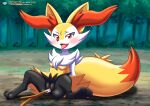  1girl bbmbbf black_fur blush braixen dildo_in_pussy female_focus female_only female_pokemon improvised_sex_toy legs_spread looking_at_viewer palcomix pokemon pokepornlive pussy red_eyes red_fur spread_legs white_fur yellow_fur 
