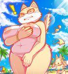 ! anthro bbw beach bikini breasts cat catfolk covered_nipples covering covering_breasts covering_crotch embarrassed embarrassing enf glasses nude nude nude_female surprised_expression wardrobe_malfunction wide_hips