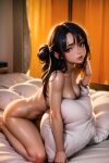  1girl ai_generated black_hair blue_eyes breasts completely_nude completely_nude_female female_only high_resolution long_hair looking_at_viewer nude_female on_bed posing seductive_look uncensored 