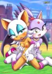  2_girls anthro bbmbbf black_nose blaze_the_cat blue_eyeshadow blush boots breast_grab breasts female_masturbation female_only fingering_another fingering_pussy furry gloves gold_eyes grin hair_ornament lesbian_sex looking_at_viewer looking_pleasured masturbation masturbation moaning mobius_unleashed necklace open_mouth orange_body outside outside palcomix purple_fur rouge_the_bat sega sega semi_nude sex smile smiling_at_viewer sonic_the_hedgehog_(series) teal_eyes tongue tongue_out yuri 