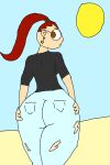 angry glasses jeans looking_at_viewer looking_back metalpipe55_(artist) original red_hair small_ass small_breasts sophia_quezada