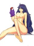  1girl barefoot breasts female hair hex_maniac hex_maniac_(pokemon) highres mebusu npc_trainer nude pokemon pokemon_(game) pokemon_xy purple_hair solo 