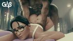  1boy 1girl bbc big_black_cock big_breasts black_hair bouncing_ass bouncing_breasts brown_eyes bubble_butt creampie cum_in_pussy cum_inside dark-skinned_female dark-skinned_male doggy_position from_behind generalbutch interracial macstarva moaning overwatch stockings symmetra symmetra_(overwatch) thick_thighs vaginal_penetration waist_grab 