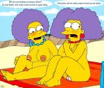  2_girls breasts grey_hair nude patty_bouvier selma_bouvier tagme the_simpsons uso_(artist) yellow_skin 