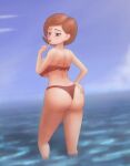  1girl adult adult_female big_breasts breasts brown_bikini brown_hair day disney elastigirl female_only finger_on_face hand_on_hip helen_parr huge_ass huge_breasts in_water milf mommy pale-skinned_female pixar saf-404 safartwoks safartworks short_hair sky the_incredibles thick_body thick_thighs water worried worried_face 