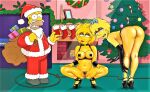  ass breasts high_heels homer_simpson latex_gloves lisa_simpson maggie_simpson pubic_hair pussy pussy_lips rimariron santa_costume squatting the_simpsons thighs 