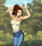 1girl armpits arms_up big_breasts blue_eyes breasts brown_hair comic_book_character deep_armpits female_focus female_only high_res kitty_pryde long_hair marvel marvel_comics mutant_(marvel) patreon patreon_paid patreon_reward shadowcat solo_female solo_focus sunsetriders7 superheroine tagme teen teenage_girl x-men x-men_evolution young_adult