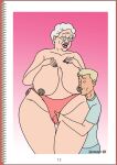 age_difference blonde_hair clothing dicklovoma elderly_female eyewear glasses grey_hair hand_in_panties mature mature_female panties short_hair size_difference
