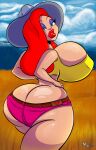 ass crop_top erect_nipples_under_clothes hat jessica_rabbit massive_breasts red_hair red_lipstick shorts thighs who_framed_roger_rabbit