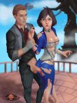 1girl age_difference arcincub ass before_sex between_legs bioshock bioshock_infinite black_hair blue_eyes booker_dewitt breasts brown_hair captured corset daughter disability elizabeth_(bioshock_infinite) erection forced incest male neck_ring penis petting thick_thighs torn_clothes unbuttoned video_game_character video_game_franchise
