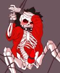 1boy alternate_universe animated_skeleton bondage bottomless bottomless_male collar denial leaking_penis looking_down male male_only monster orgasm_denial penis precum red_eyes red_penis rope sans_(underfell) sans_au simple_background skeleton snazz-shack sweating tied_up undead underfell undertale_au undertale_fanfiction vibrator_on_penis