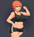  1girl 1girl ben_10 breasts cartoon_network cleavage fit fit_female g3mma green_eyes gwen_tennyson gym_clothes looking_at_viewer nipple_bulge open_mouth orange_hair short_hair simple_background solo_female sweat tagme voluptuous wide_hips 