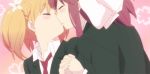  2_girls 2girls animated animated_gif female gif kiss kissing multiple_girls sakura_trick school_uniform screencap skirt sonoda_yuu takayama_haruka yuri 