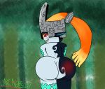 ass female imp imp_midna jackalope17 large_ass looking_back midna nintendo nude red_eyes round_ass smile solo spank the_legend_of_zelda twilight_princess