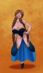  anna_(frozen) annon bedroom_eyes big_breasts bimbo bimbofication blue_eyes brown_hair disney earrings frozen_(movie) hands_on_hips sexy sexy_ass sexy_body sexy_breasts very_long_hair 