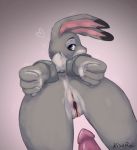  1boy 1girl anthro anus bunny furry handcuffed handcuffs hands_behind_back judy_hopps looking_back male/female naked nude penis pov pov_ass pussy solo_focus zootopia 