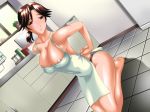 1girl anime_milf apron areola_slip areolae armpits bangs barefoot black_panties blush breasts brown_eyes brown_hair bursting_breasts cleavage dutch_angle erect_nipples feet game_cg history&#039;s_strongest_disciple_kenichi housewife indoors kitchen kneeling milf naked_apron nipple_slip nipples on_floor panties parted_bangs plant ponytail potted_plant saori_shirahama seiza shadow shijou_saikyou_no_deshi_ken&#039;ichi shijou_saikyou_no_deshi_kenichi shirahama_saori short_hair sitting smile soles solo st.germain-sal strongest_disciple_kenichi underwear window