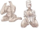  bandage blood breasts bubble_head_nurse cleavage feet mannequin monster monster_girl nude nurse nurse_(silent_hill) open_clothes open_shirt plump pussy shiny shirt silent_hill silent_hill_2 solo stain ueno_petarou white_background 
