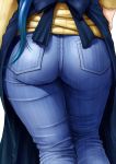  1girl apron ass blue_hair close-up curvy denim from_behind gundam gundam_build_fighters hand_on_hip huge_ass iori_rinko jeans long_hair milf pants pantylines plump pov_ass ribbed_sweater simple_background skin_tight solo sweater thick_thighs thighs tight tight_pants tyno very_long_hair white_background wide_hips 