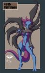  2012 anthro black_sclera breasts collaboration digitigrade dragon female hydreigon mingchee navel nipples notorious84 nude pinup plain_background pokemon pokemorph pussy smile solo standing the_pokedex_project video_games yellow_eyes 
