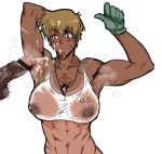  1girl america armpit_sex armpits artist_request biceps blonde_hair blue_eyes censored character_request dark-skinned_female dark-skinned_male dark_skin dog_tags dogtags female glove gloves muscle muscular_female penis pointless_censoring scar scars short_hair smell source_request sweat testicles 