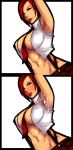  1girl abs armpit_sex armpits between_breasts black_eyes blush breasts cum cum_on_body cum_on_upper_body highres king_of_fighters lipstick long_image makeup navel necktie no_bra red_hair sawao short_hair sleeveless snk solo suspenders tall_image the_king_of_fighters underboob vanessa vanessa_(king_of_fighters) 