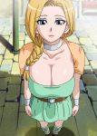  1girl bianca_(dragon_quest) bianca_whitaker blonde_hair blue_eyes braided_hair breasts cleavage dragon_quest dragon_quest_v gaden hair_over_shoulder huge_breasts large_breasts sex single_braid smile solo square_enix 