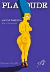  ass blue_hair breasts idrisstheartist magazine magazine_cover marge_simpson nude the_simpsons thighs yellow_skin 