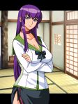  breasts busujima_saeko cleavage gaden highres highschool_of_the_dead large_breasts purple_hair school_uniform sex solo 