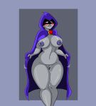1girl areola big_ass big_breasts big_thighs cartoonfan402 cloak dc_comics exhibitionism female_only flashing grey_body naked_cloak nipples nude nudity pointy_nipples raven_(dc) solo_female teen_titans thick_thighs