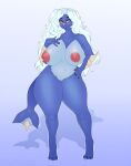1girl big_ass big_breasts blue_skin kiwipotato red_nose samurott seductive tail white_hair