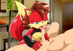  archie_comics bbmbbf blue_eyes breasts brown_hair fiona_fox licking mobius_unleashed nipples palcomix penis sega shirt_up sonic_(series) sonic_the_hedgehog_(series) tail tongue 
