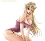  1girl 1girl alluring cleavage female_only flowerxl hylian nintendo princess_zelda the_legend_of_zelda zelda_(twilight_princess) 
