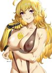  1girl 1girl 1girl areola big_breasts blonde blush breasts female_only high_resolution long_hair lulu-chan92 nipples prosthesis prosthetic_arm purple_eyes robotic_arm rwby see-through_bikini sling_swimsuit smile swimsuit very_high_resolution yang_xiao_long 