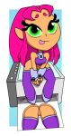 1girl alternate_version_available ass cartoon_network dc female green_eyes koriand&#039;r orange_skin pink_hair pussy solo starfire syscod teen_titans teen_titans_go