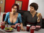  breasts burger clothing duo french_fries glasses salad sydgrl3d 